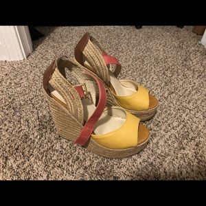 Yellow/Orange Espadrille Wedges Size 7